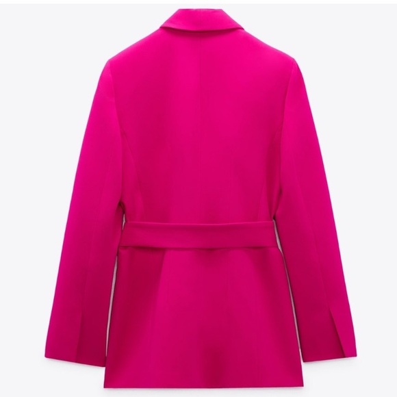 ZARA Hot Pink Belted Tuxedo Collar BLAZER! Lined Barbiecore Business Casual NWT - Picture 5 of 14